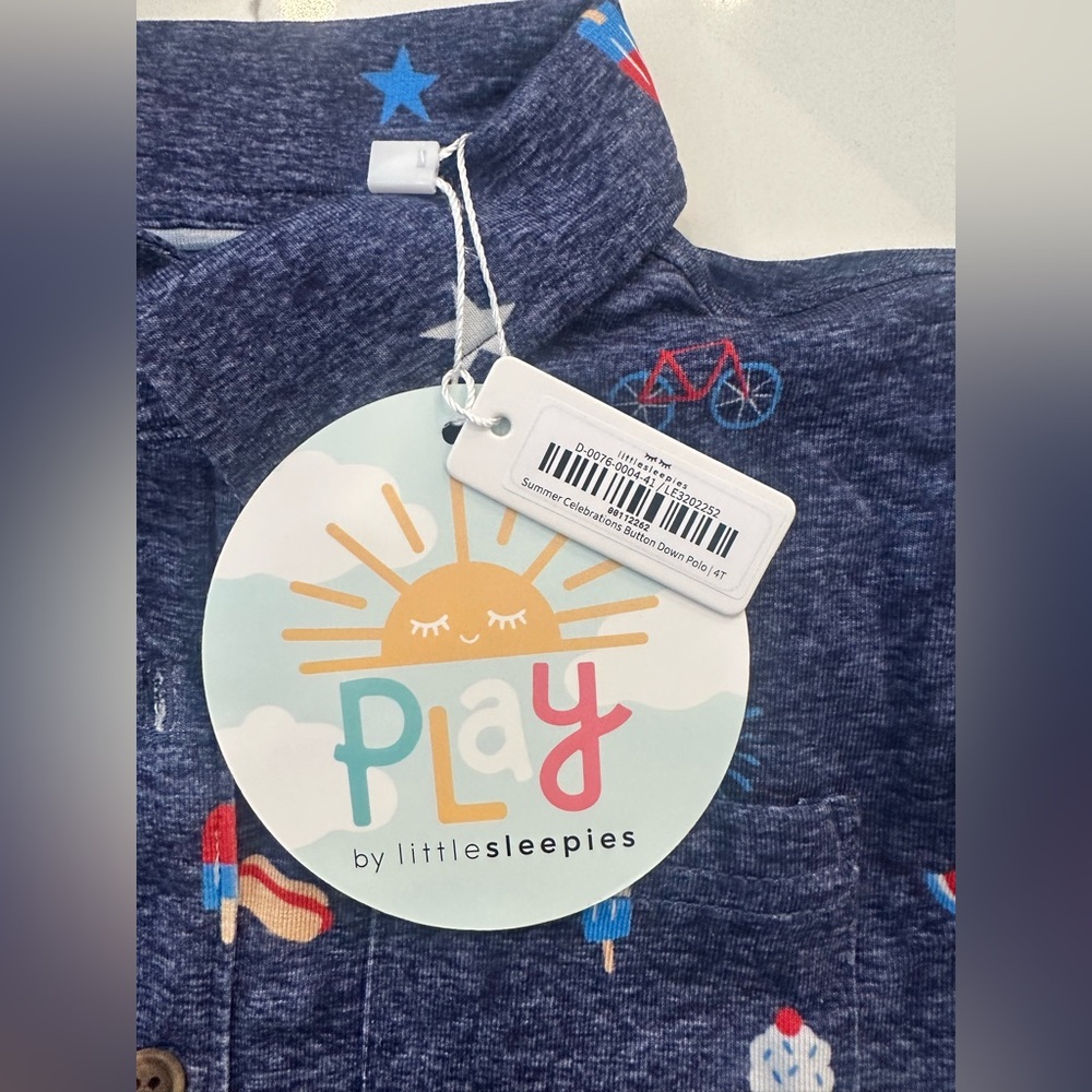Little Sleepies Summer Celebrations Button Down 4T NWT missing button - Picture 3 of 4